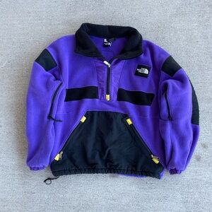 Vintage The North Face Men's Purple, Black, and Yellow Sweater, Made in the USA